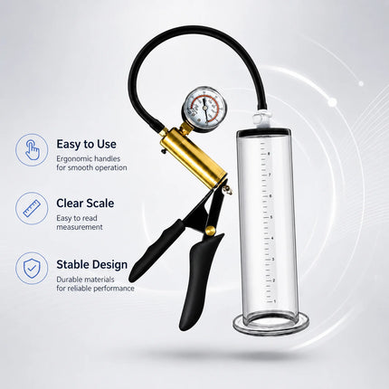Male Vacuum Pump with Acrylic Cylinder and Metal Pressure Gauge, Stamina Desensitizing Training Device for Home Use