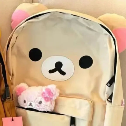 Kawaii Rilakkumas Large Capacity Backpack Japanese Cartoon Anime Student Leisure School Bag Travel Bag Waterproof Nylon Backbag