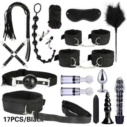 Sex Products Erotic Toys for Adults BDSM Sex Bondage Set Handcuffs Nipple Clamps Gag Whip Rope Sex Toys For Couples