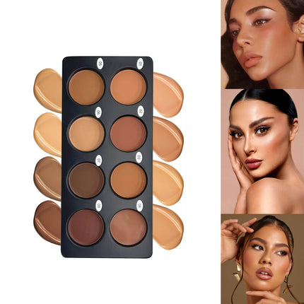 8 Color Cream Contour Palette Makeup, Long Lasting Full Coverage Concealer for Black Women, Contouring Foundation