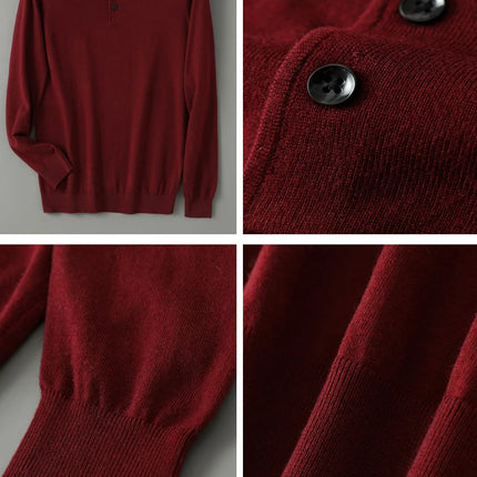 High quality worsted  spun collar wool sweater men's spring and autumn business polo sweater thin long sleeved knitted T-shirt