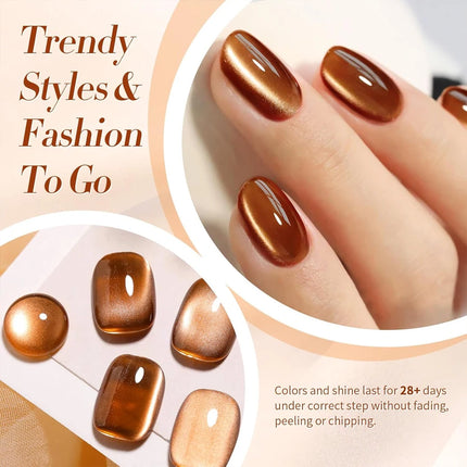 QAZIXU 10ml Brown Cat Eye Gel Nail Polish Golden Magnetic Gel Polish Semi Permanent Soak Off UV LED Nail Art Varnish All Seasons