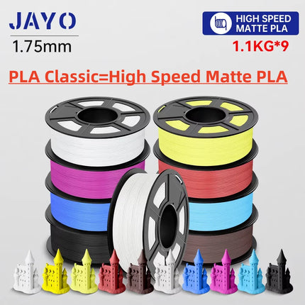 JAYO High Speed PLA matte 3D Filament 1.75mm PLA 3D Printer Filament 9Rolls/set Neatly Wound Matte Effect 3D Printing Materials