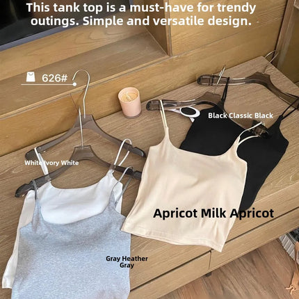 New Women's Slim Fit Tank Top Pure Color Summer Outerwear with Chest Pad Bal Base irt Sli Versatile Casual Wear