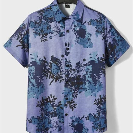 Hawaiian 3D Plant Shirt Flower Geometric Printed Blouse Street Outdoor Single-Breasted Beach Short Sleeve Tops Men's Clothing