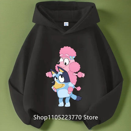 2025 Toddler Bluey Hoodie Rib Cuffs Winter Cartoon Anime Print Cozy Sweatshirt Boys Girls