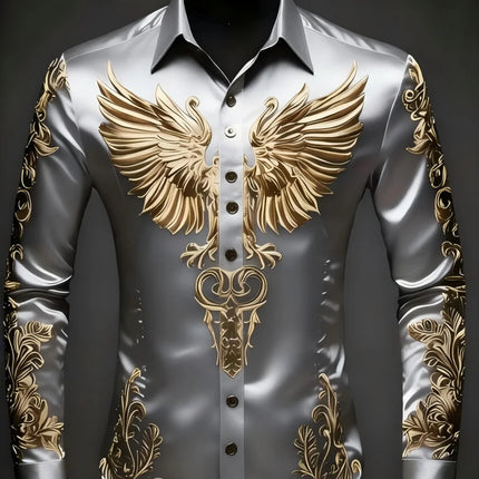 Noble and elegant, high-quality and comfortable men's long sleeved shirt, fashionable trend, digital printing, street outdoor