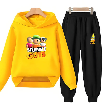 Children Black Stumble Guys Hoodie Sports Print Pullover 3-12Yrs Coat Sweatshirt+Pants Boys Girls Toddler Clothes Leisure Set