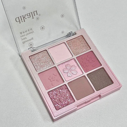 Romantic Pink Flower 9-Colors Glitter Eyeshadow Matte Shimmer Pink Brown Shiny Eye Shadow Girl Makeup Palette Lasting Cosmetic