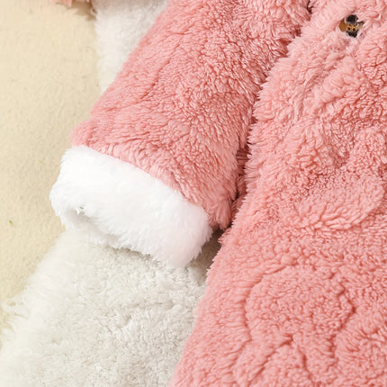 Autumn And Winter Jacquard Rabbit Plush Hooded Dress For Baby Girls, Winter Warm One-Piece Dress