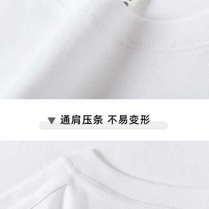 600G Heavy Cotton Short-sleeved T-shirt for Men and Women with The Same Loose Round Neck Simple Navy Blue Bottoming Shirt