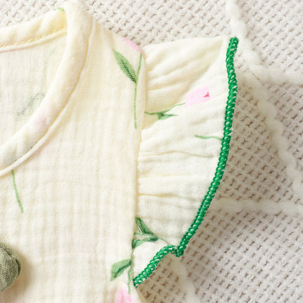 0-24 Months Baby girl Summer Bodysuit small floral bow and flying sleeves, fashionable Bodysuit+Hat 2Pcs Baby girl Crawling Suit