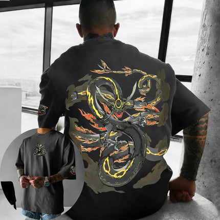 Pokemon  Handheld Game Rayquaza Printed Cotton T-shirt Summer New Harajuku Plus Size Unisex Loose Casual Y2K Parent-child Top