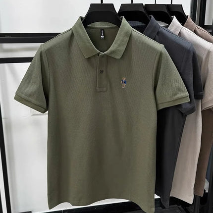 Summer high-quality cotton short sleeved men's polo shirt fashion brand teddy bear embroidery golf business casual T-shirt