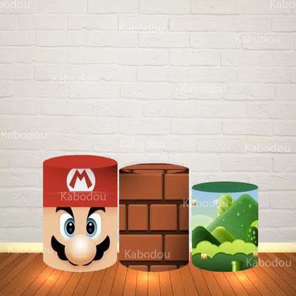 Super Marios Backdrop Kids Birthday Party Baby Shower Photography Background Decor Cylinder Cover for Photo Booth