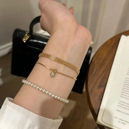 Stainless Steel Watch Strap Bracelets Vintage Woven Strap Bracelet for Women Daily Simple Versatile High-end Jewelry Girl's Gift