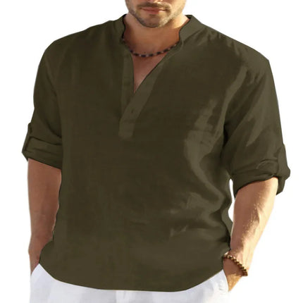 Men's Long Sleeve Cotton Linen Shirt Casual Shirt Oversize Plus Size S-5XL Henley Collar Beach Style Hawaiian Vacation