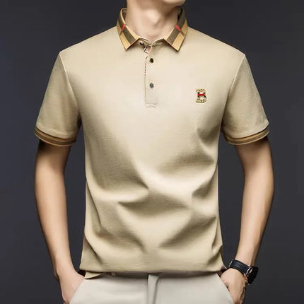 2025 Men's Trendy POLO Short Sleeve Luxury Embellished Brand Luxury Exquisite Relief Craftsmanship Comfortable Business Casual Top