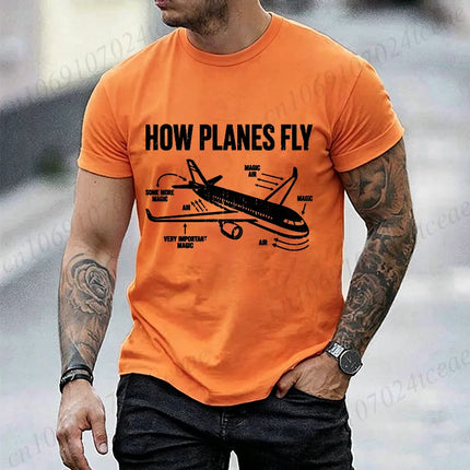 How Planes Fly Graphic Men T Shirts Aviation Pilot Gift O Neck Short Sleeve T-Shirts Streetwear Airplane Print Casual Tees Tops