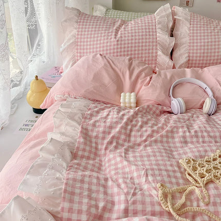 3 Piece Sheet Set  pink plaid duvet cover Set ， comfortable Bedding Set Bedspread for All Season