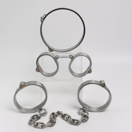 Stainless Steel Detachable Buckle Chain Lockable Neck Collar Wrist Handcuffs Ankle Cuffs Slave BDSM Bondage Restraints Sex Toys