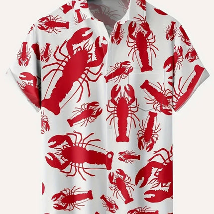 Cartoon Lobster Hawaiian Shirt Men Women Clothing Seafood Shirt Summer Holiday Shirt Short Sleeve Button Down Crawfish Shirts