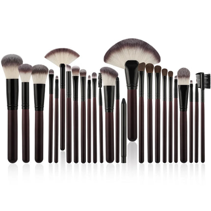 26-Piece Rosewood Pro Makeup Brush Set Premium Animal Hair Eco-Friendly Soft Brushes for Contouring, Blush & Highlighter
