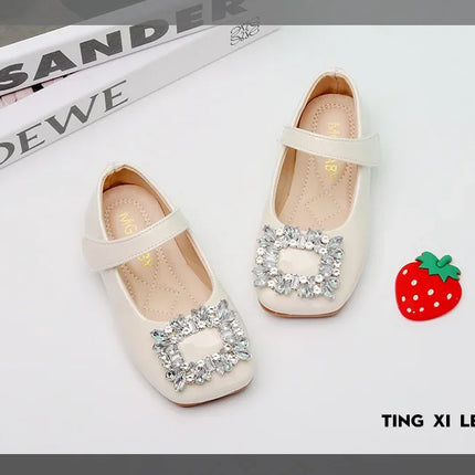 Baby Girls Leather Shoes for Party Wedding Kids Black Mary Janes with Rhinestone Buckle Princess Sweet Chic Children's Flats New