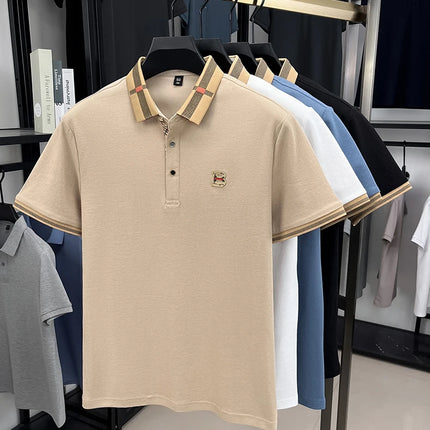 2025 Men's Trendy POLO Short Sleeve Luxury Embellished Brand Luxury Exquisite Relief Craftsmanship Comfortable Business Casual Top