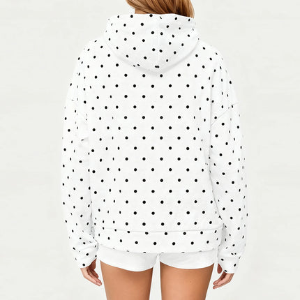 Lamuusaa y2k Women Sweatshirt with Front Pocket Polka Dot Print Long Sleeve Hooded Pullover Hoodies 2000s Clothing Streetwear
