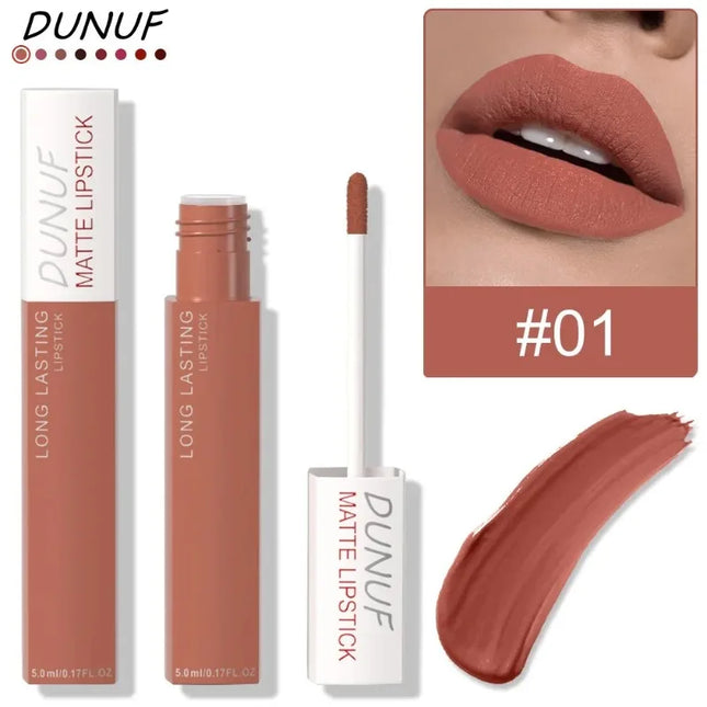 Matte Lipstick Non Stick Cup Red Nude Waterproof Long Lasting Liquid Lip Gloss Velvet Finish Resistant To Fading Lip Tint Makeup