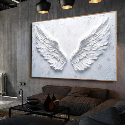 White Angel Wings Feather Canvas Painting Print Wall Art, Minimalist Spiritual for Living Room Home Decor Cuadros