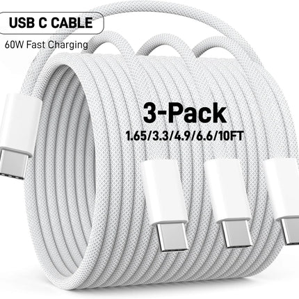 3-Pack 60W USB C to USB C Cable, Type C to Type C Cable,Fast Charging Cable for iPhone 17 16 15 Pro Plus Pro Max Air，for Galaxy