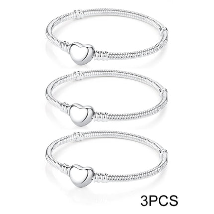 Original 925 Sterling Silver Bracelets Bangles Love Heart Clip Charms Beads Snake Chains For Women Rose Gold DIY Luxury Jewelry