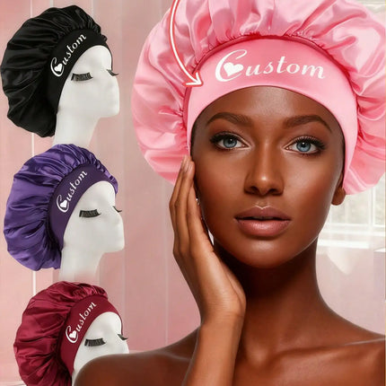 Custom Name Silk Bonnet For Sleeping, Personalized Satin Hair Bonnet For Curly Hair, Customizable Sleep Cap, Large Silk Bonnet For Hair Protection, Customized Gift For Bridesmaids And Bridal Party