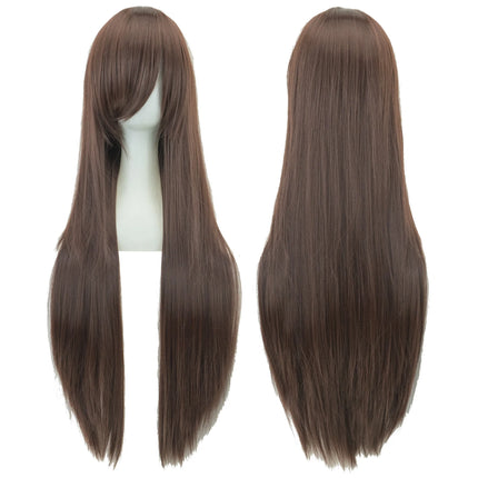 Soowee 80cm Long Synthetic Hair White Purple Cosplay Wigs Party Black Hair Straight Wig Hairpiece for Women