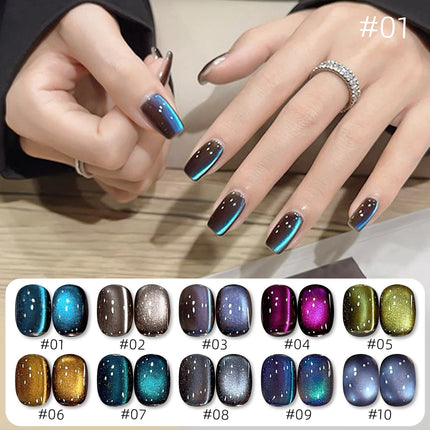 MN 10ml 1-12pcs 2025 Autumn Blue Brown Cat Eye Gel Nail Polish Popular Flash Chocolate Glass Beads Nails Black Nails Christmas