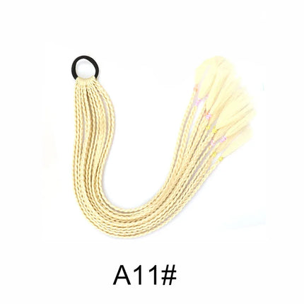 24Inch Synthetic Gradient  Colored Braided Ponytail Hair Extension Elastic Rubber Band Braiding Ponytail for Girl Women