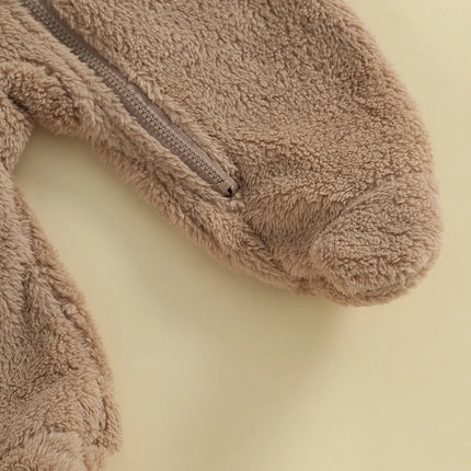 Baby Plush Rompers Autumn Newborn Boys Girls Long Sleeve Hooded Zipper Closure Jumpsuits Winter Warm Toddler Infant Outfits