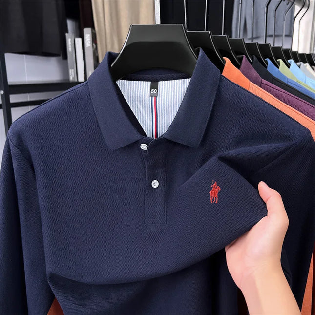 100% pure cotton luxury men long sleeve polo shirt designer brand Paul pony embroidery soft comfort spring autumn casual T-shirt