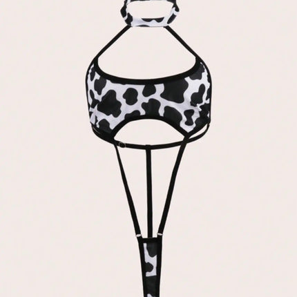 Sexy Three-Point Leather Cow Bikini Sexy Halter Print One-Piece Sexy Underwear