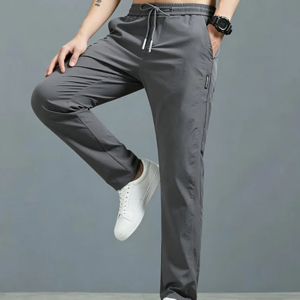 Men's Quick Dry Straight Leg Sports Pants Elastic Waist Drawstring Lightweight Casual Running Trousers