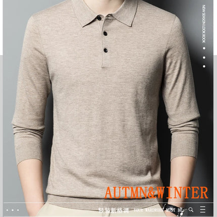 Worsted wool Men POLO Neck  Pullover Long Sleeve Lapel Sweaters Loose Warm Knitted Tops Spring Autumn New Style Men’s Clothing