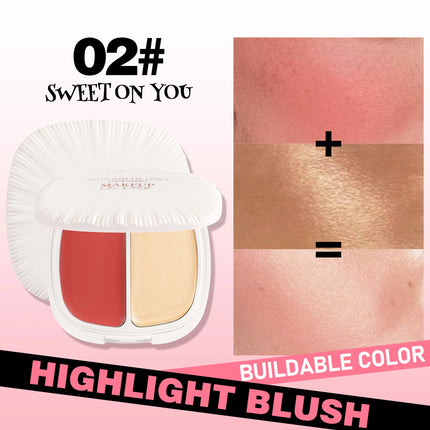 2 In 1 Dream Blush Highlighter Palette Natural Glow Face Contour Long Lasting Luminous Finish Healthy Radiance Duo