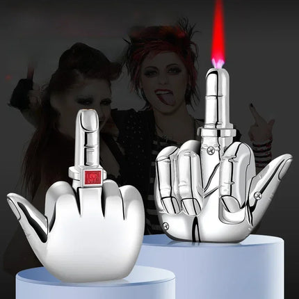 Funny Middle Finger Lighter with Fuk You Voice Windproof Jet Flame Portable Smoking Accessories Refillable Butane Men Gifts