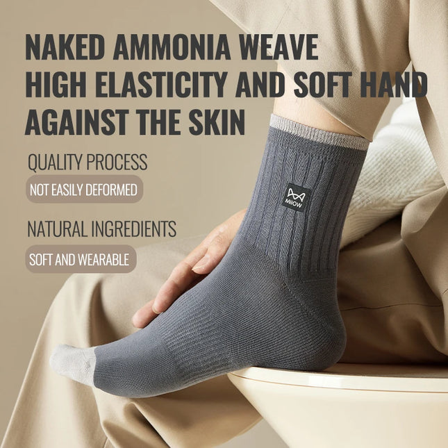 MiiOW 100% Pure Cotton Socks Men Business Dress Sock Anti Odor Crew Socks Antibacterial Breathable Sports Long Sock Black White