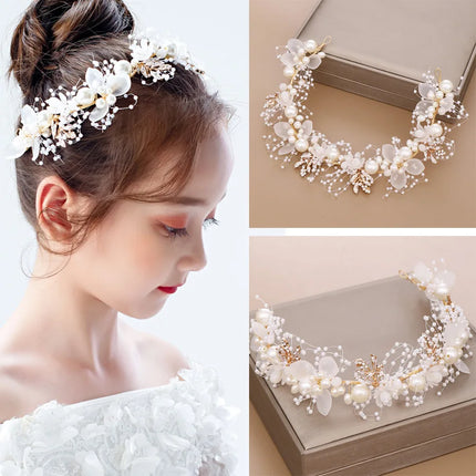 Pearl Flower Wreath Headband Girls Bridal Elegant Crowns Hair Headdress Bride Garland Head Hoop Wedding Headbands Hair Jewelry