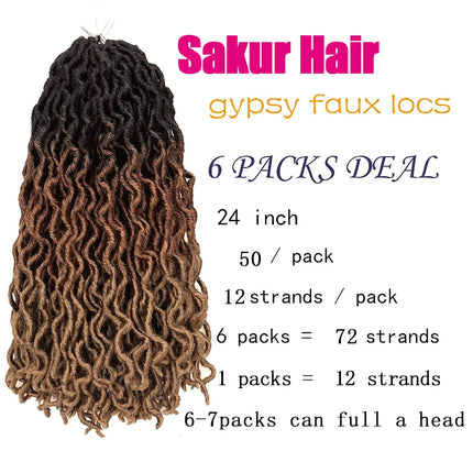 18/24 Inch Goddess Faux locs Crochet Hair 6 Packs/Lot Soft Gypsy Locs Wavy Crochet Braids Dreadlocks 3 Tone Curly Wavy Synthetic