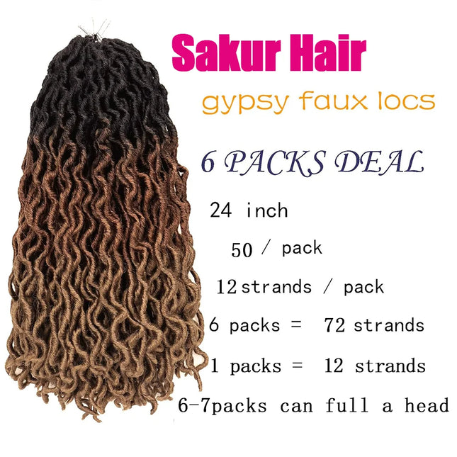 18/24 Inch Goddess Faux Locs Crochet Hair 6 Packs/Lot Soft Gypsy Locs Wavy Crochet Braids Dreadlocks 3 Tone Curly Wavy Synthetic