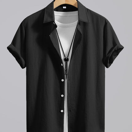 2026 Men's Simple and Fresh Shirt - Street Fashion Loose Quick-Drying Casual Shirt-Hawaiian Vacation Style Solid Collar Cardigan